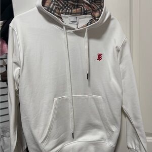 Burberry White Hoodie with Iconic Plaid Lining
